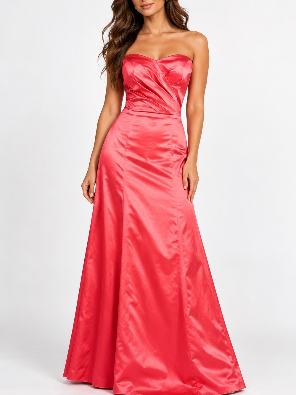 After Six Strapless Satin Formal Evening Gown Maxi Dress — Punch — Size 8